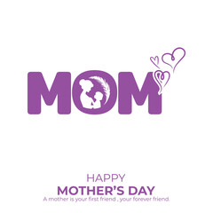 Fototapeta premium Happy Mother's day poster with heart, mom and baby vector illustration. With gradient gray and white background.