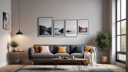 Nordic Elegance: Peaceful Room with an Empty Wall and Scandinavian Chic Decor, Generative AI