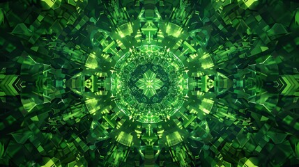 Fototapeta premium Mesmerizing green shapes and geometric forms in kaleidoscope pattern