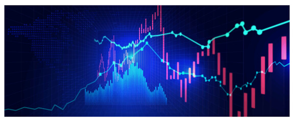 Digital financial chart indicators, stock market business and exchange financial growth graph.