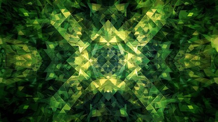 Obraz premium Overlapping green shapes in dynamic kaleidoscopic pattern