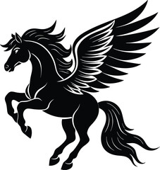 Obraz premium Vector image of a silhouette of a mythical creature of pegasus on a white background.