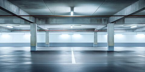 Obraz premium Concrete parking structure with empty spaces, modern design and copy space, urban architecture concept