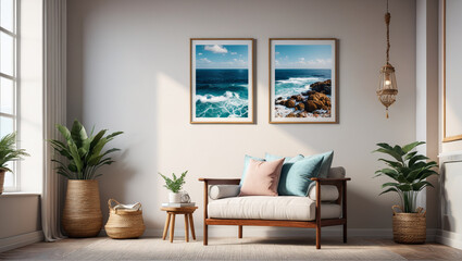 A peaceful reading nook with a comfy chair and oceanthemed decorations, fostering relaxation in coastal style, Generative AI