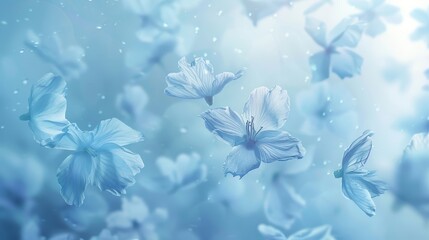 Fototapeta premium Blue petals in hazy dreamlike atmosphere evoking tranquility