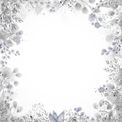 Frame with leaves and other botanical elements painted with watercolors