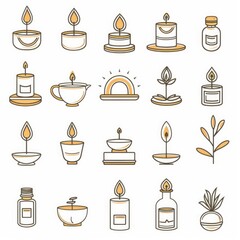 Obraz premium Candle Graphic. Tea Scented Aroma Candle with Gold Outline for Natural Aromatherapy Treatment
