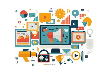 Content Marketing Illustration. Online Multimedia Publication for Digital Marketing