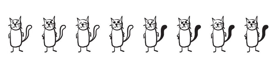 set of cats standing vector silhouette