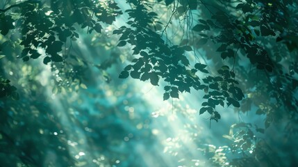 Blue-green dappled shadows dense forest canopy
