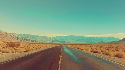 Fototapeta premium Desert Highway. Vintage USA Road Trip Adventure with Retro Filter