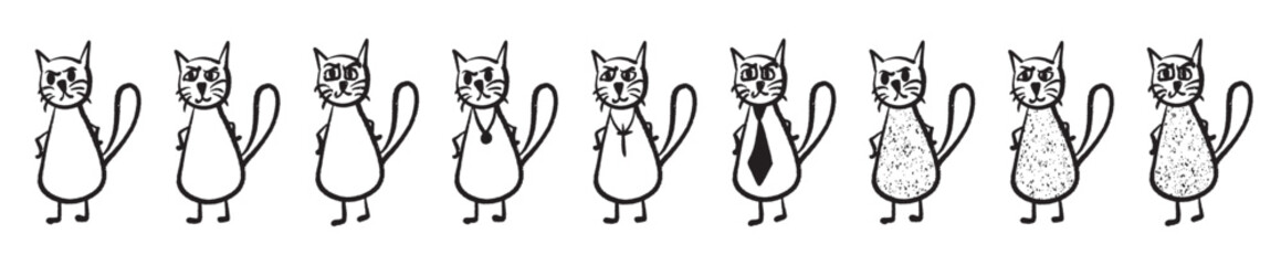 set of cats standing vector silhouette