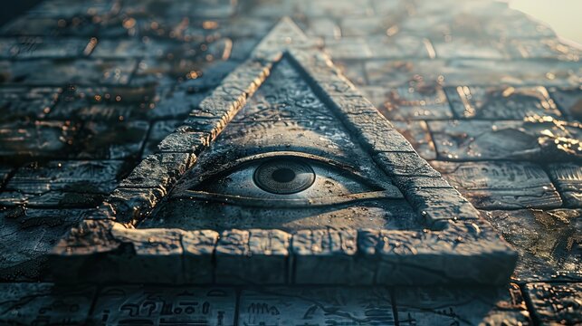 Eye of Horus secret society illuminati conspiracy. All seeing eye pyramid. New world order conceptual image