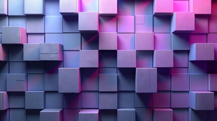   A cube-shaped wall in purple tones with a central red light emanating from within the cubes