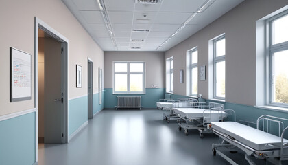 Fototapeta premium Calm Infirmary: Empty Wall Division in Hospital Setting, Fostering Neutral Calmness, Generative AI