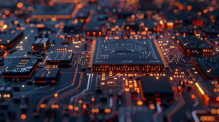Electronic circuit computer microchips close-up