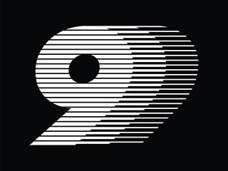 Number 9 with Abstract Line Pattern