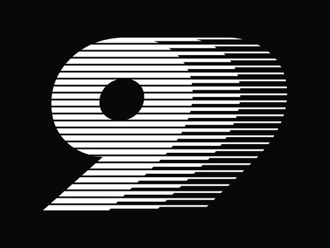 Number 9 logo with abstract geometric speed motion lines