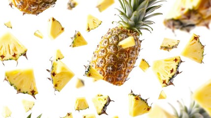 Creative pineapple concept, falling pineapple with pineapple pieces. 