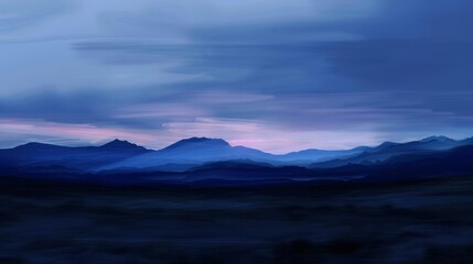 Twilight sky with distant mountains blurry indigo and azure