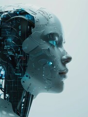 Advanced AI Humanoid: Cutting-edge robotic head, futuristic design, cybernetic features, artificial intelligence, advanced circuits, technological marvel, digital innovation, AI future