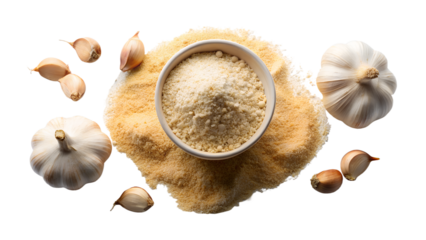 garlic powder photo from above on isolated background