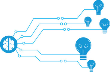 Blue circuit brain light. Digital minds blue lines brain circuit. Brainstorming lightbulb vector graphic