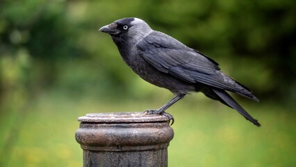 Jackdaw Perched in a garden