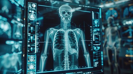 x ray of human body on computer screen, virtual screen blend