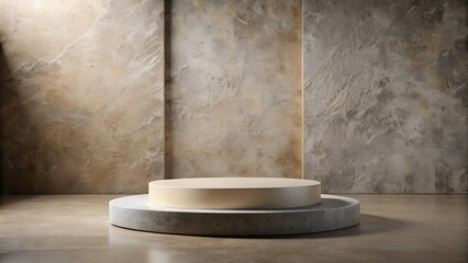 minimalist stone podium for product demonstration , stone backdrop