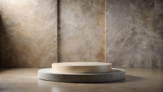 minimalist stone podium for product demonstration , stone backdrop