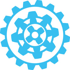Blue gears interlocking industrial machinery concept. Mechanical engineering symbol gear cogs functioning together. Geometric cogwheel pattern blue isolated white background
