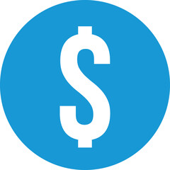 White dollar sign center blue circular background. Currency symbol finance money business economics prominent. Isolated white background high contrast pleasing visual vector illustration