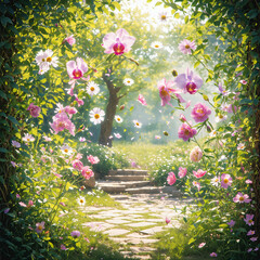 Obraz premium Whimsical Flower Garden with Gravity Defying Blooms