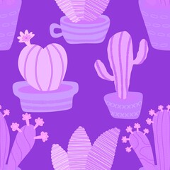 Summer floral seamless cartoon cactus pattern for wrapping paper and fabrics