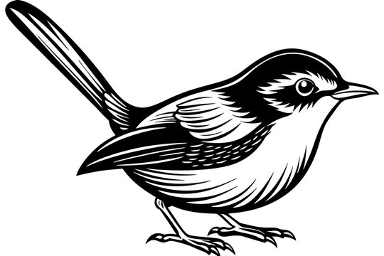 recommend clip art: outline fairy wren animal vector illustration