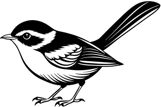 black and white bird standing, side view clip art preview