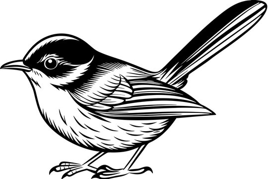 black and white bird standing, detailed clip art preview