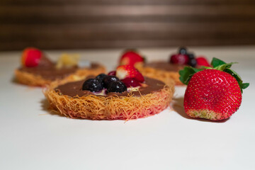 Yummy sweets made of cream cakes with variety of flavors - Chocolate cream round dessert