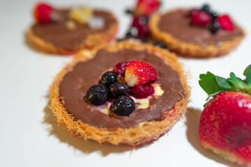 Yummy sweets made of cream cakes with variety of flavors - Chocolate cream round dessert