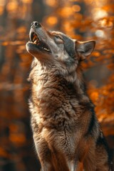 Howling Wolf: A shot of a wolf in forest howling at dusk, capturing its wild nature and the atmospheric background.