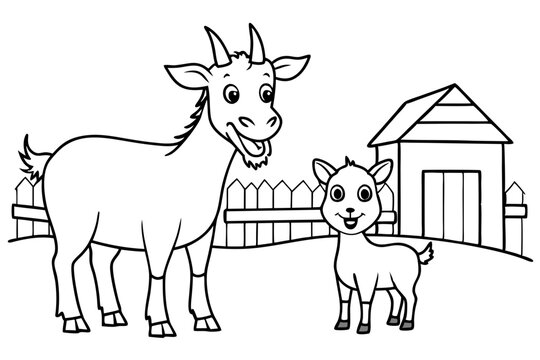black and white goat family on farm clip art preview
