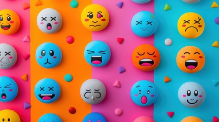 Naklejka premium Colorful emoticons expressing various emotions