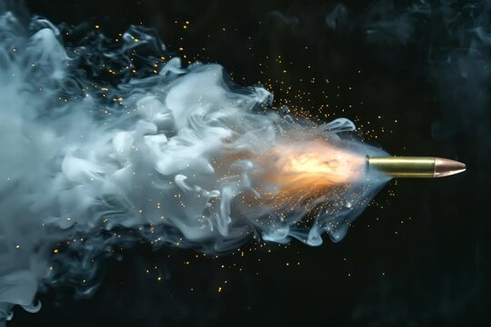 Bullet in Flight with Smoke and Sparks
