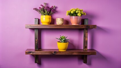 Wooden shelf against a white wall