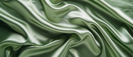 Obraz premium Abstract background of sage green satin fabric. Wave abstract background