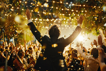Celebration at Night with Golden Confetti