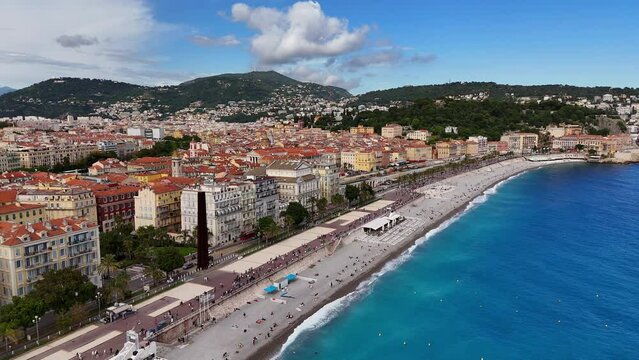 Nice city, France aerial shot. The Cote d'Azur in the southern part of France. French Riviera. Drone view