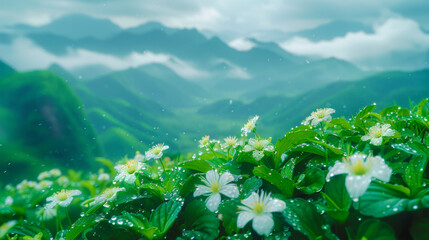 Gorgeous Mountains with flowers, lush greenery, gardens, and terraced land. An amazing landscape picture for wallpaper, posters, print, wall art, and more. You only get unique from me.
