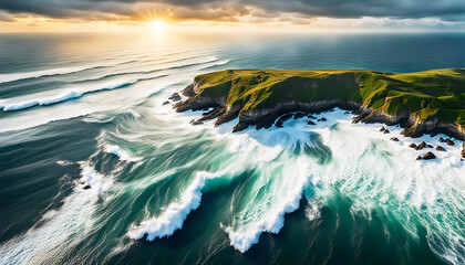 Küste Steilküste umspült Meer Wellen Wasser  Schaumkronen Luftaufnahme Strömung Umwelt Natur fließend Energische Bewegung dynamisch wellig Brandung stürmisch See Meeresströmung Gezeiten Tiede Ozean